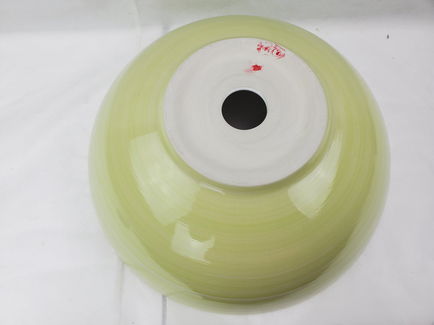 16.34-in. x 16.34-in. Round Bathroom Vessel Sink Olive Swirl-White Enamel Glaze