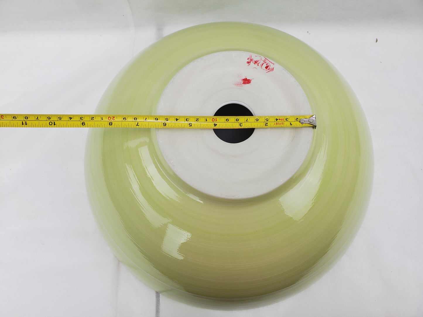 16.34-in. x 16.34-in. Round Bathroom Vessel Sink Olive Swirl-White Enamel Glaze