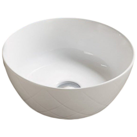 16.34-in. x 16.34-in. Round Bathroom Vessel Sink White Enamel Glaze