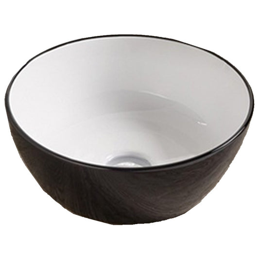 14.09-in. x 14.09-in. Round Bathroom Vessel Sink Black-White Enamel Glaze
