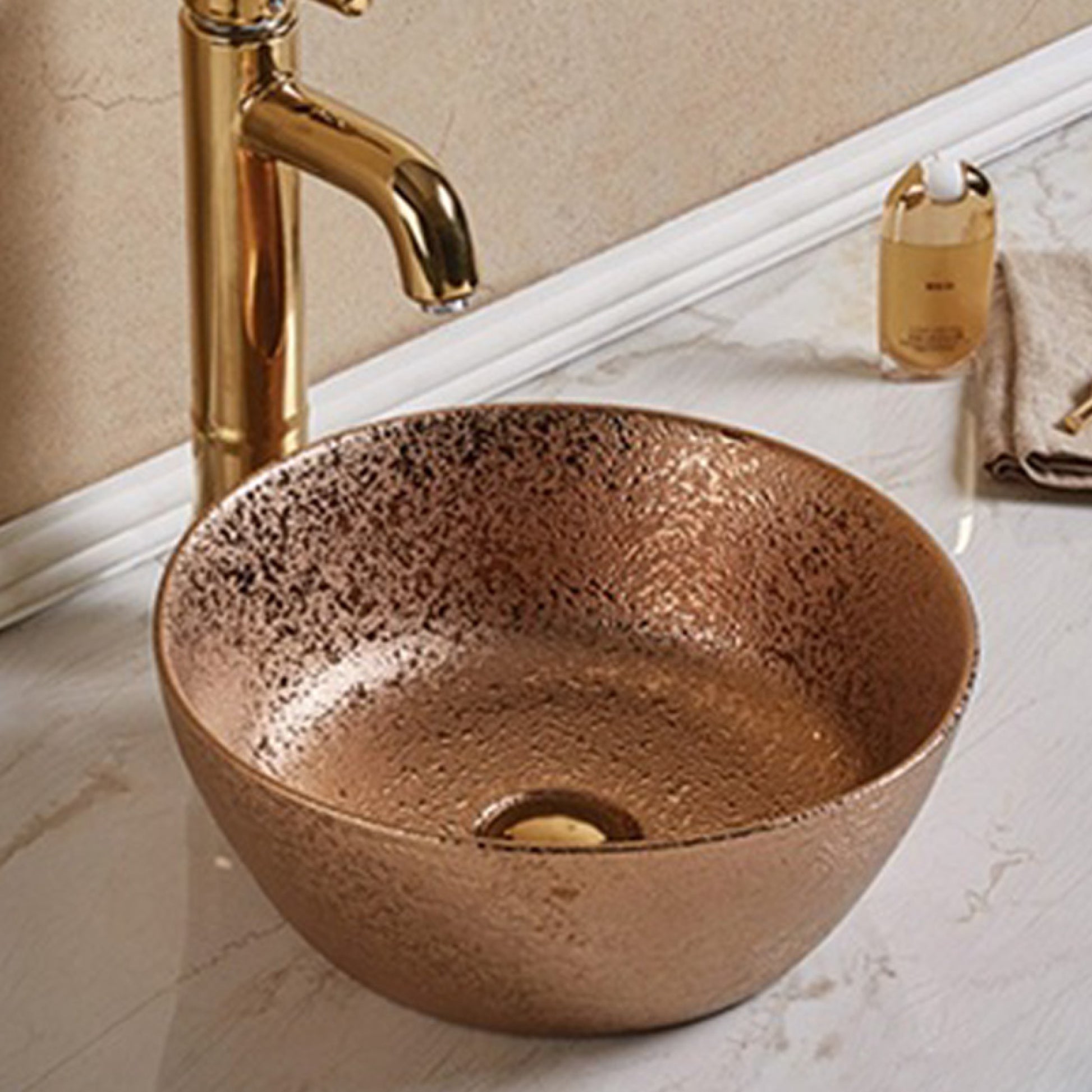 14.09-in. x 14.09-in. Round Bathroom Vessel Sink Oil Rubbed Bronze Enamel Glaze