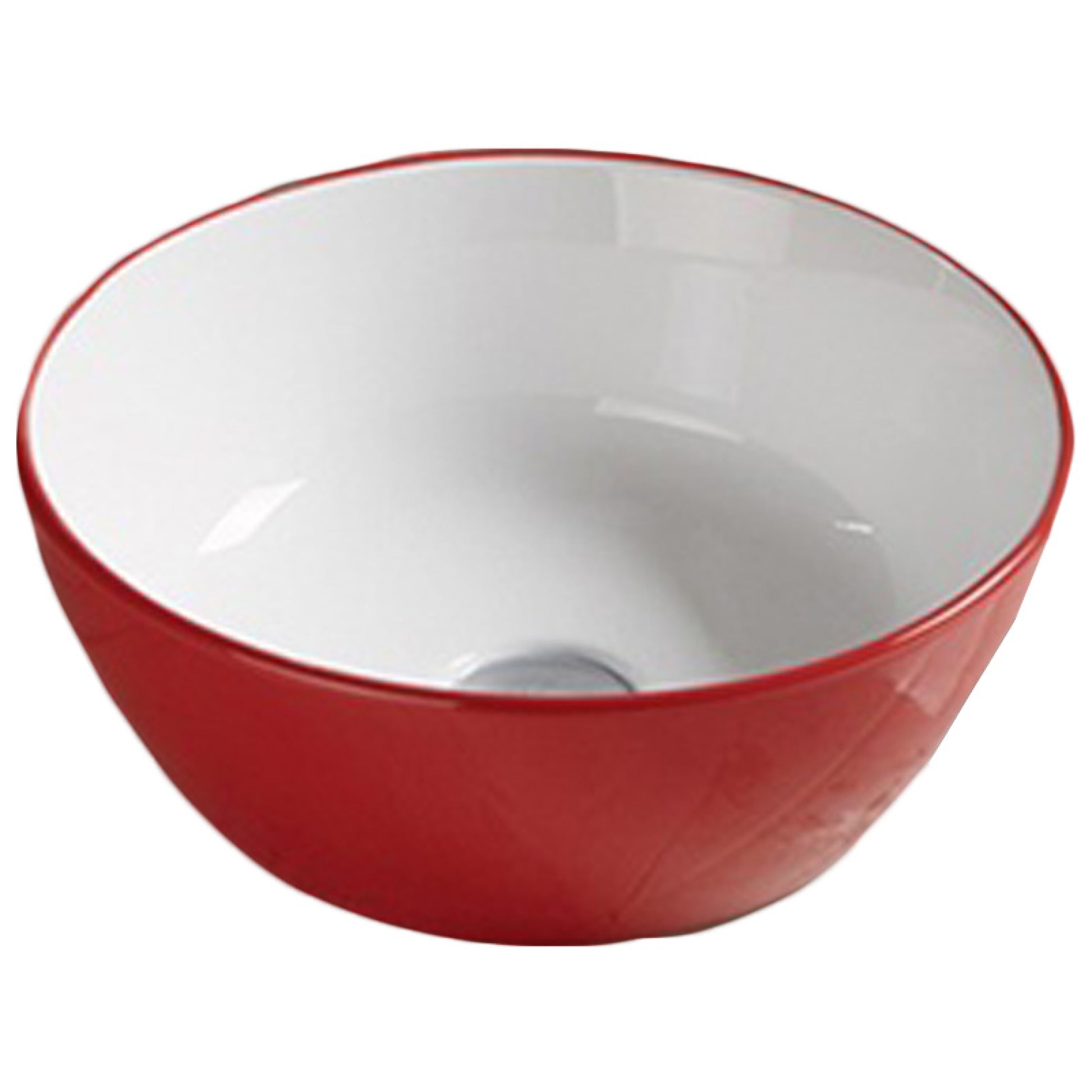 14.09-in. x 14.09-in. Round Bathroom Vessel Sink Red-White Enamel Glaze