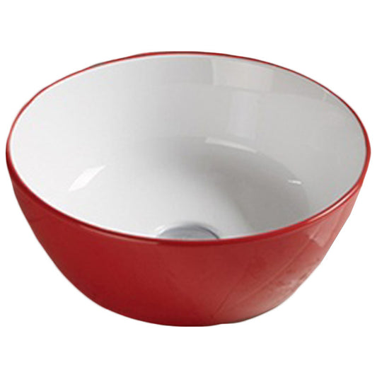 14.09-in. x 14.09-in. Round Bathroom Vessel Sink Red-White Enamel Glaze