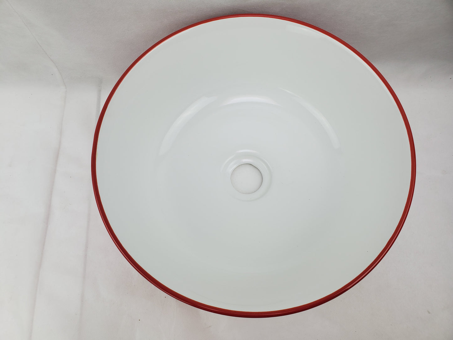 14.09-in. x 14.09-in. Round Bathroom Vessel Sink Red-White Enamel Glaze