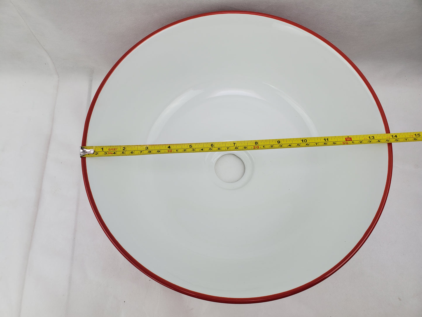 14.09-in. x 14.09-in. Round Bathroom Vessel Sink Red-White Enamel Glaze