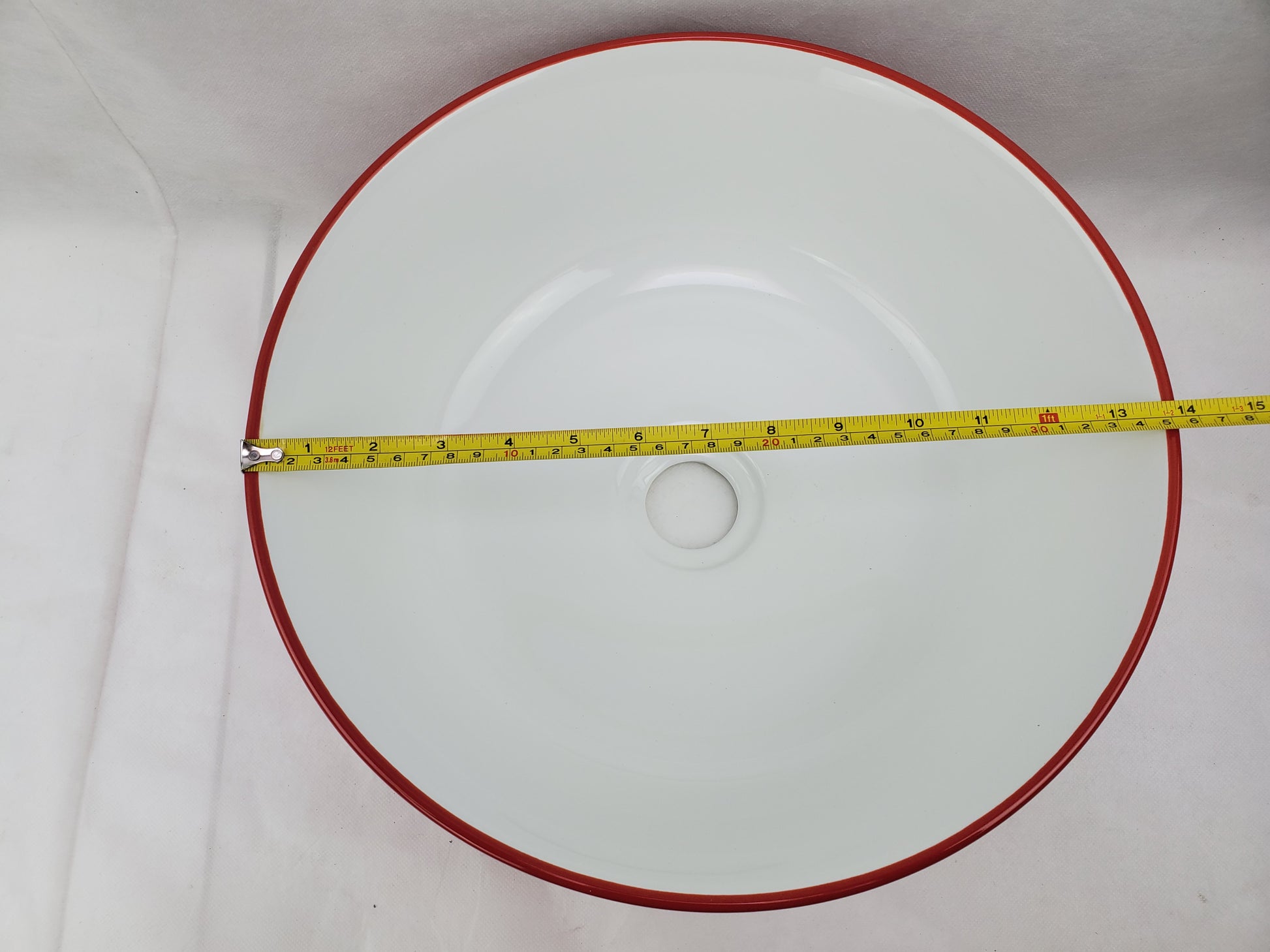 14.09-in. x 14.09-in. Round Bathroom Vessel Sink Red-White Enamel Glaze