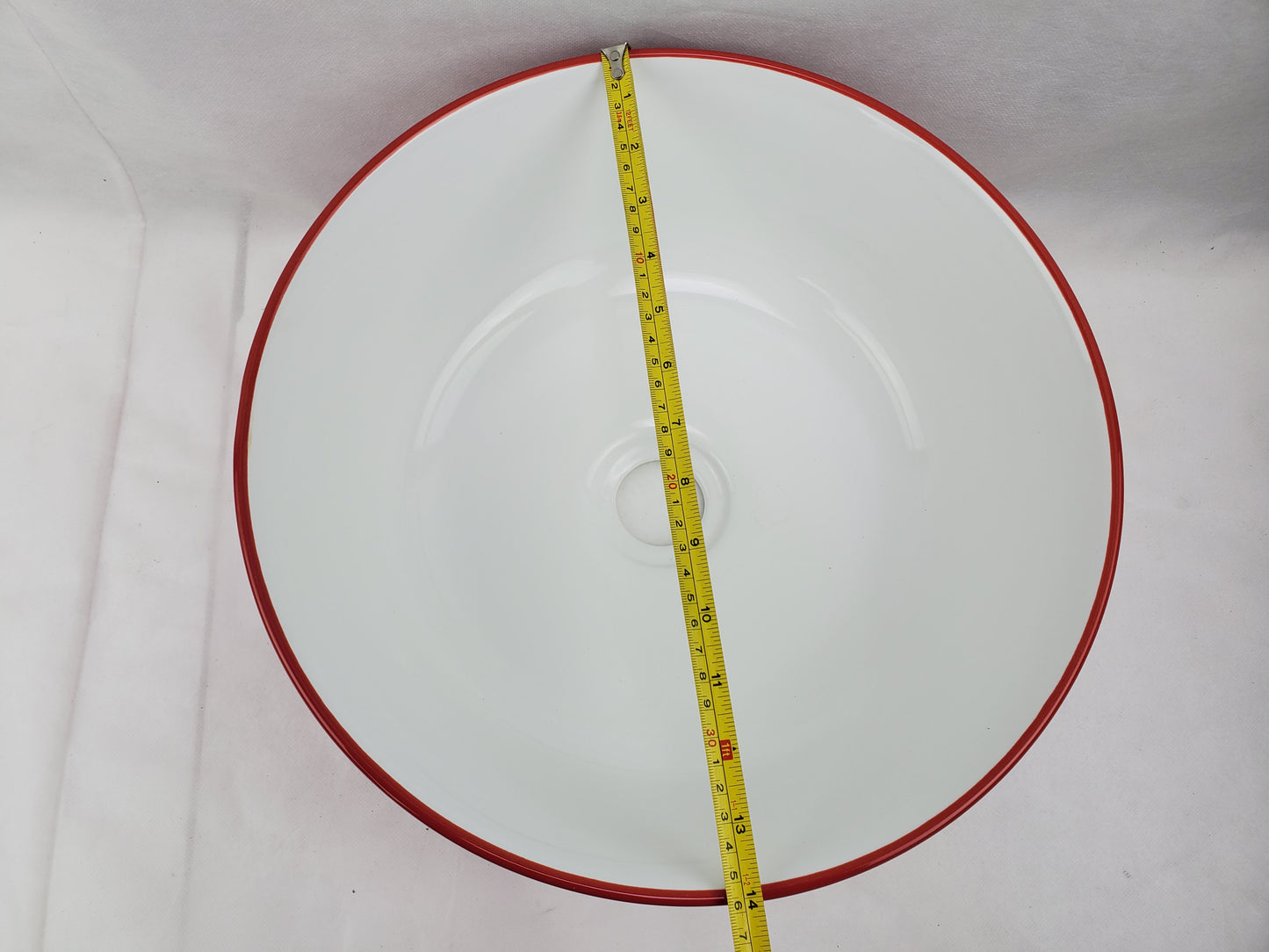 14.09-in. x 14.09-in. Round Bathroom Vessel Sink Red-White Enamel Glaze