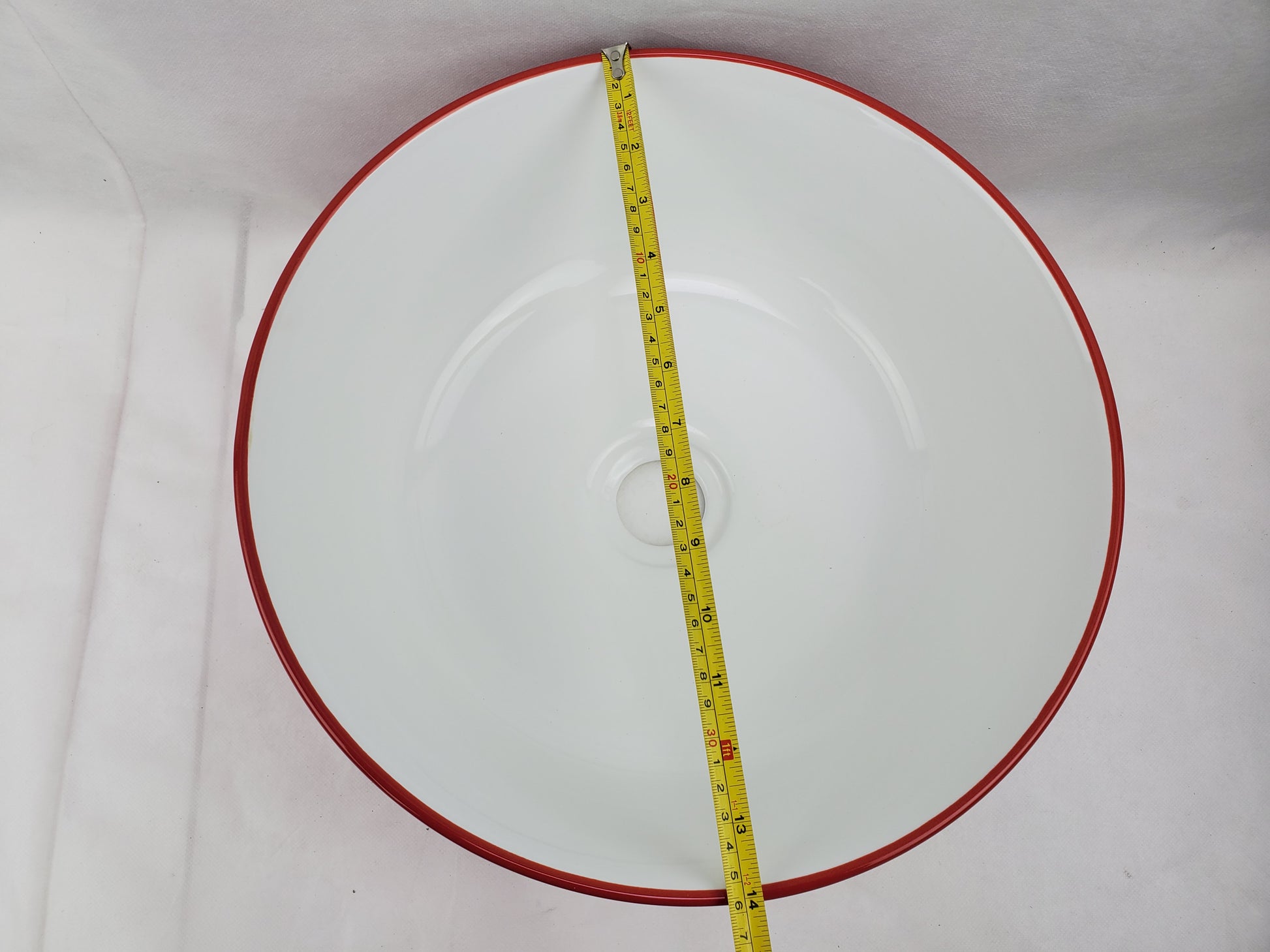 14.09-in. x 14.09-in. Round Bathroom Vessel Sink Red-White Enamel Glaze