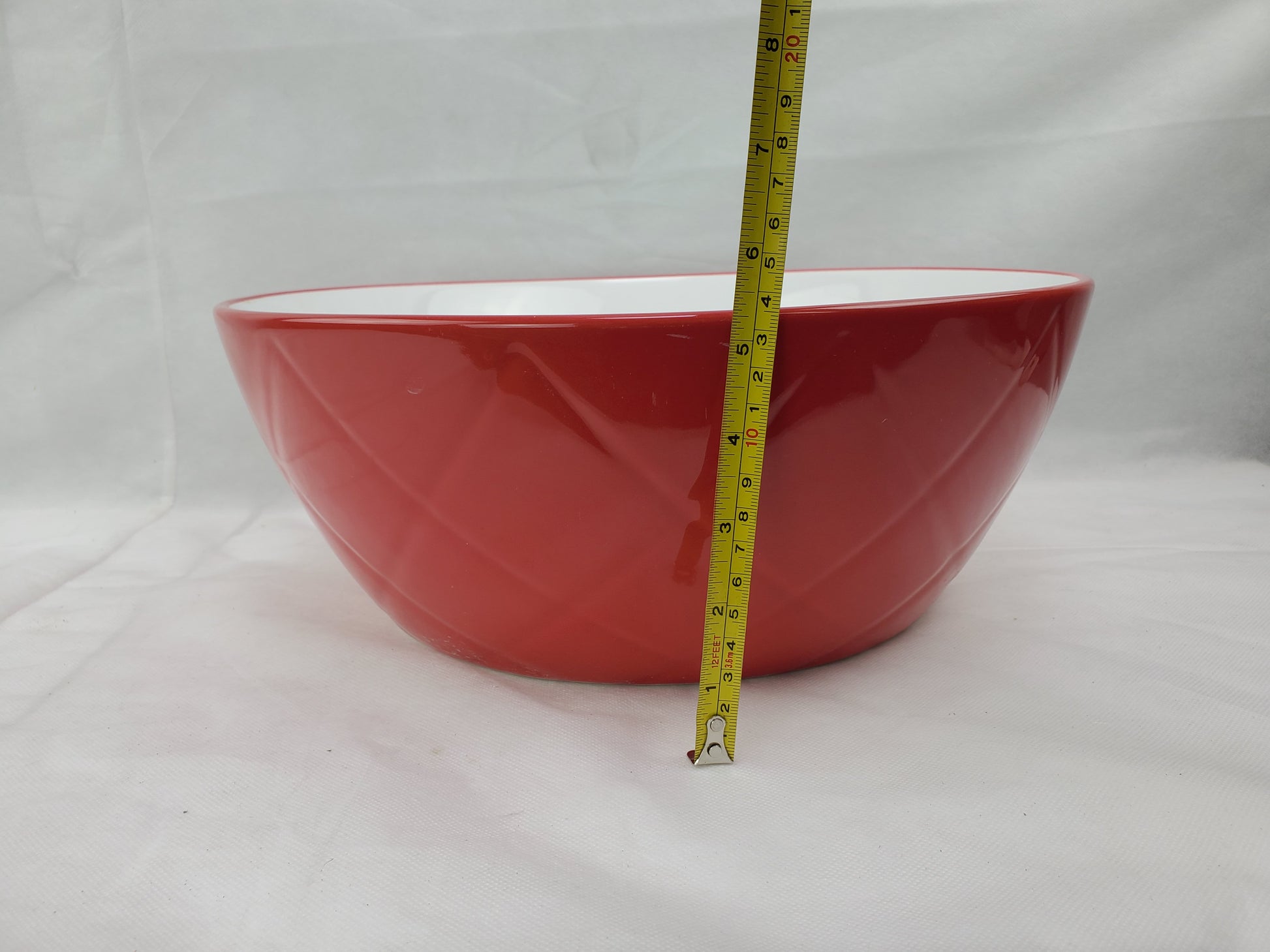 14.09-in. x 14.09-in. Round Bathroom Vessel Sink Red-White Enamel Glaze