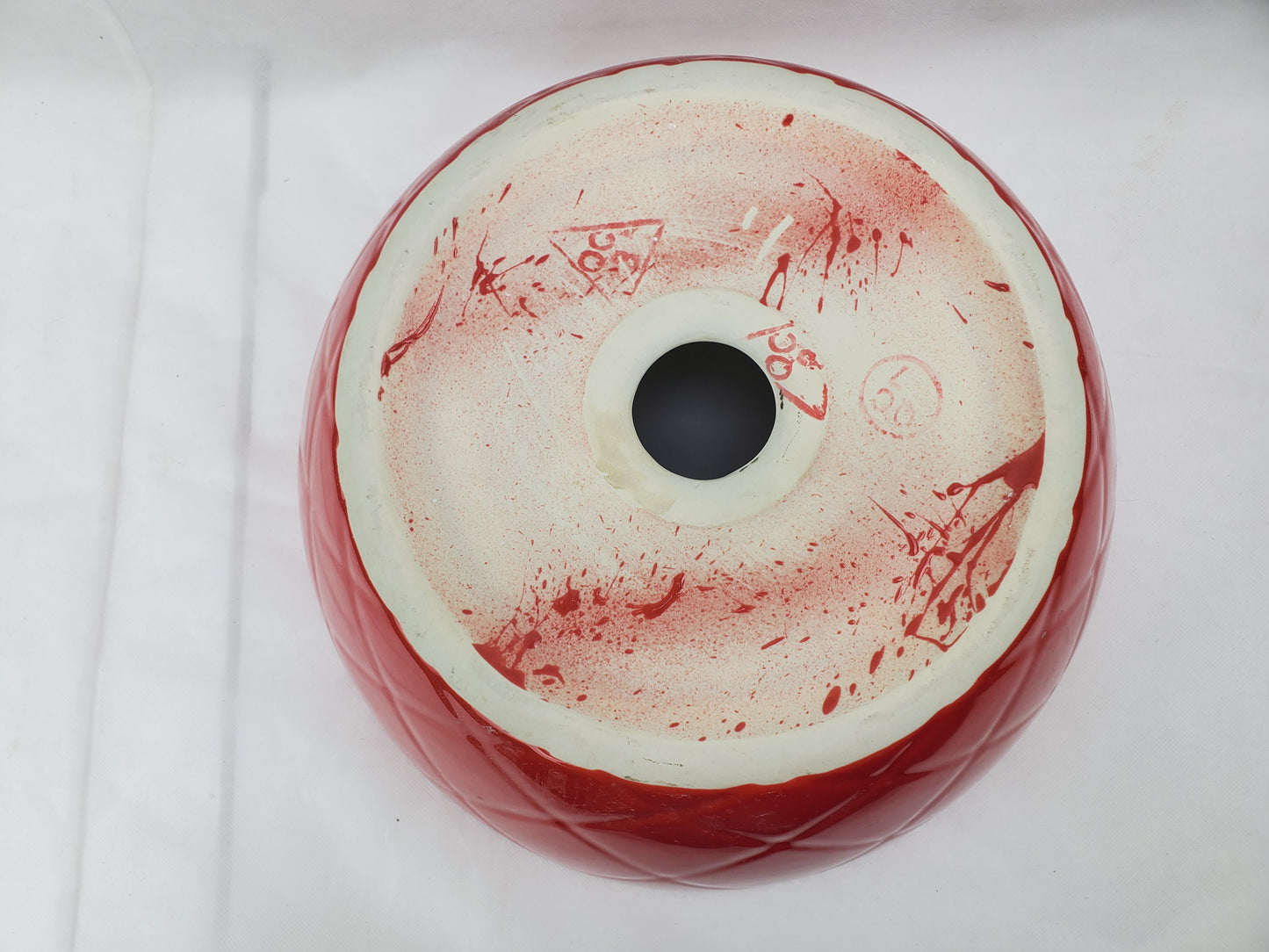 14.09-in. x 14.09-in. Round Bathroom Vessel Sink Red-White Enamel Glaze