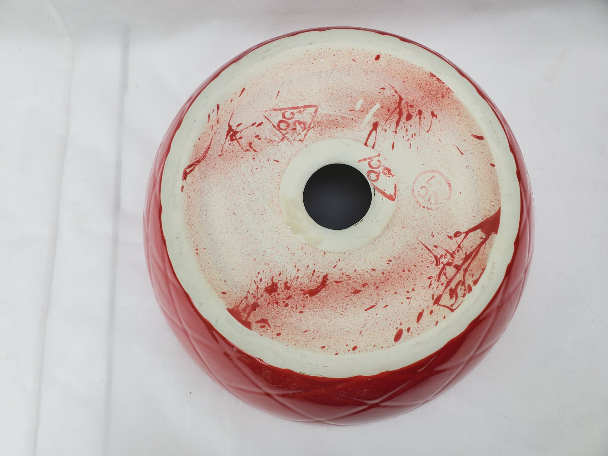 14.09-in. x 14.09-in. Round Bathroom Vessel Sink Red-White Enamel Glaze