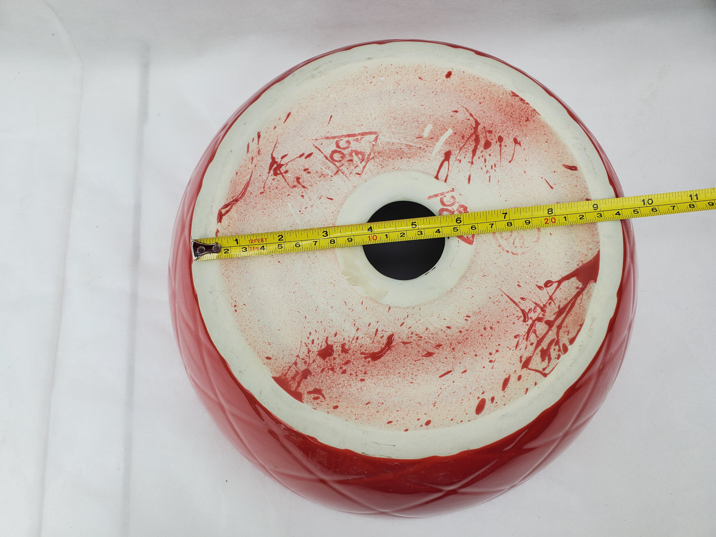 14.09-in. x 14.09-in. Round Bathroom Vessel Sink Red-White Enamel Glaze