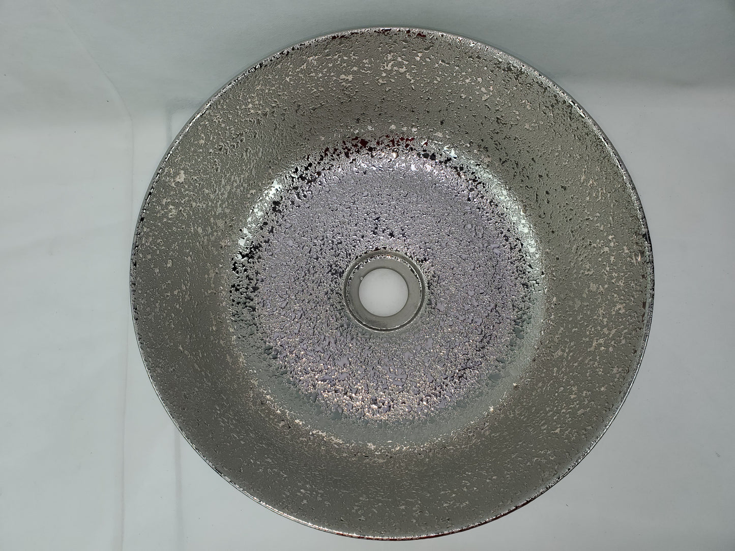 14.09-in. x 14.09-in. Round Bathroom Vessel Sink Silver Enamel Glaze