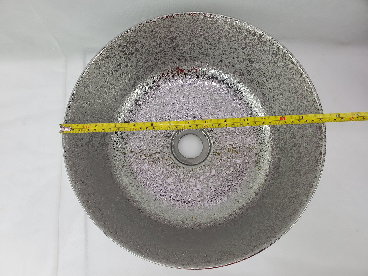 14.09-in. x 14.09-in. Round Bathroom Vessel Sink Silver Enamel Glaze