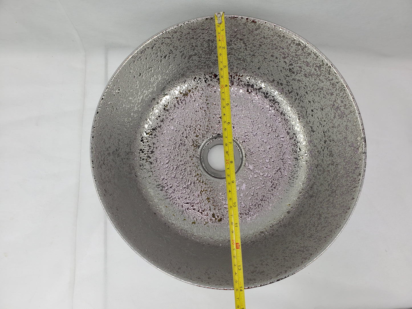 14.09-in. x 14.09-in. Round Bathroom Vessel Sink Silver Enamel Glaze