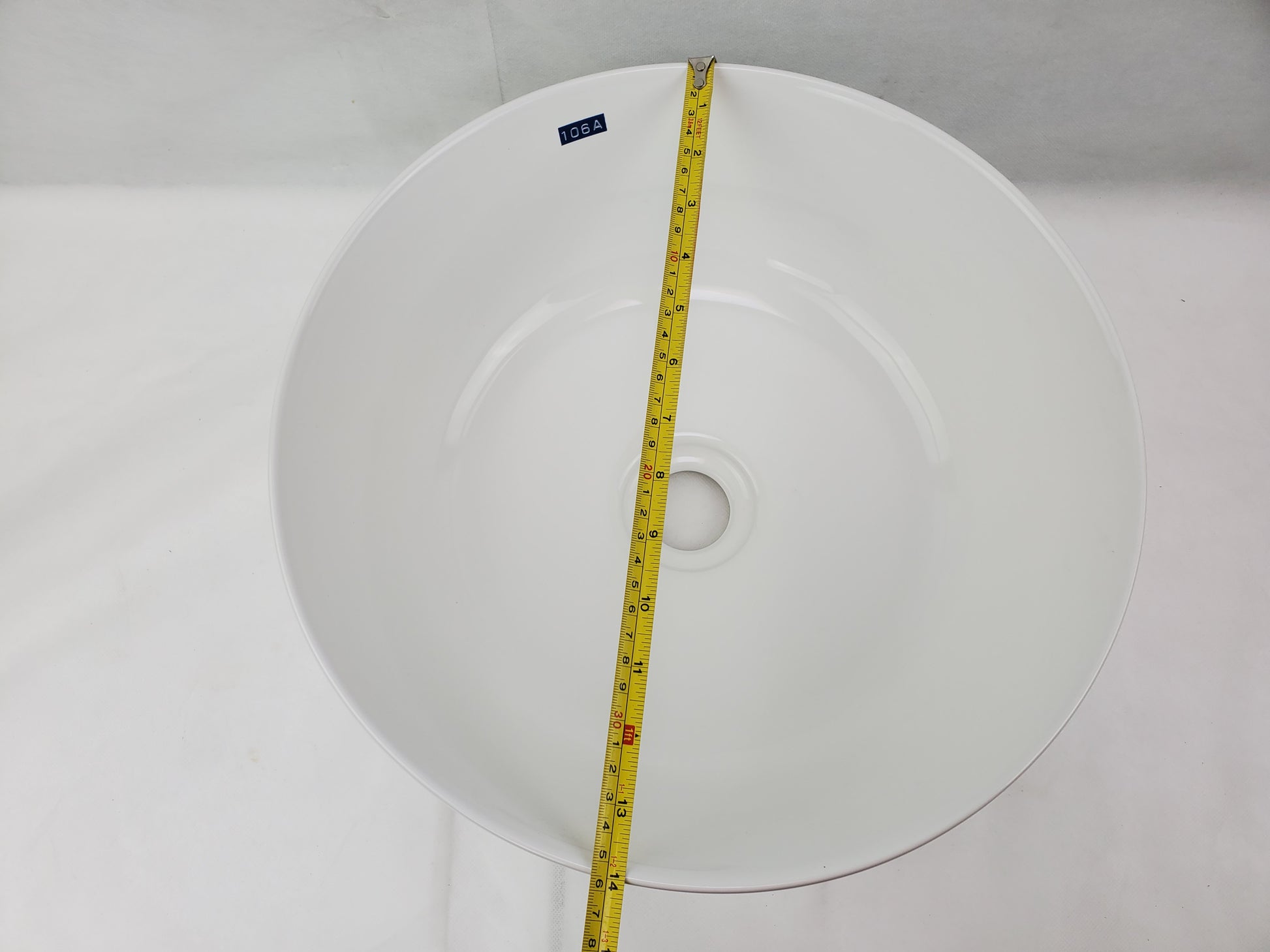 14.09-in. x 14.09-in. Round Bathroom Vessel Sink White Enamel Glaze