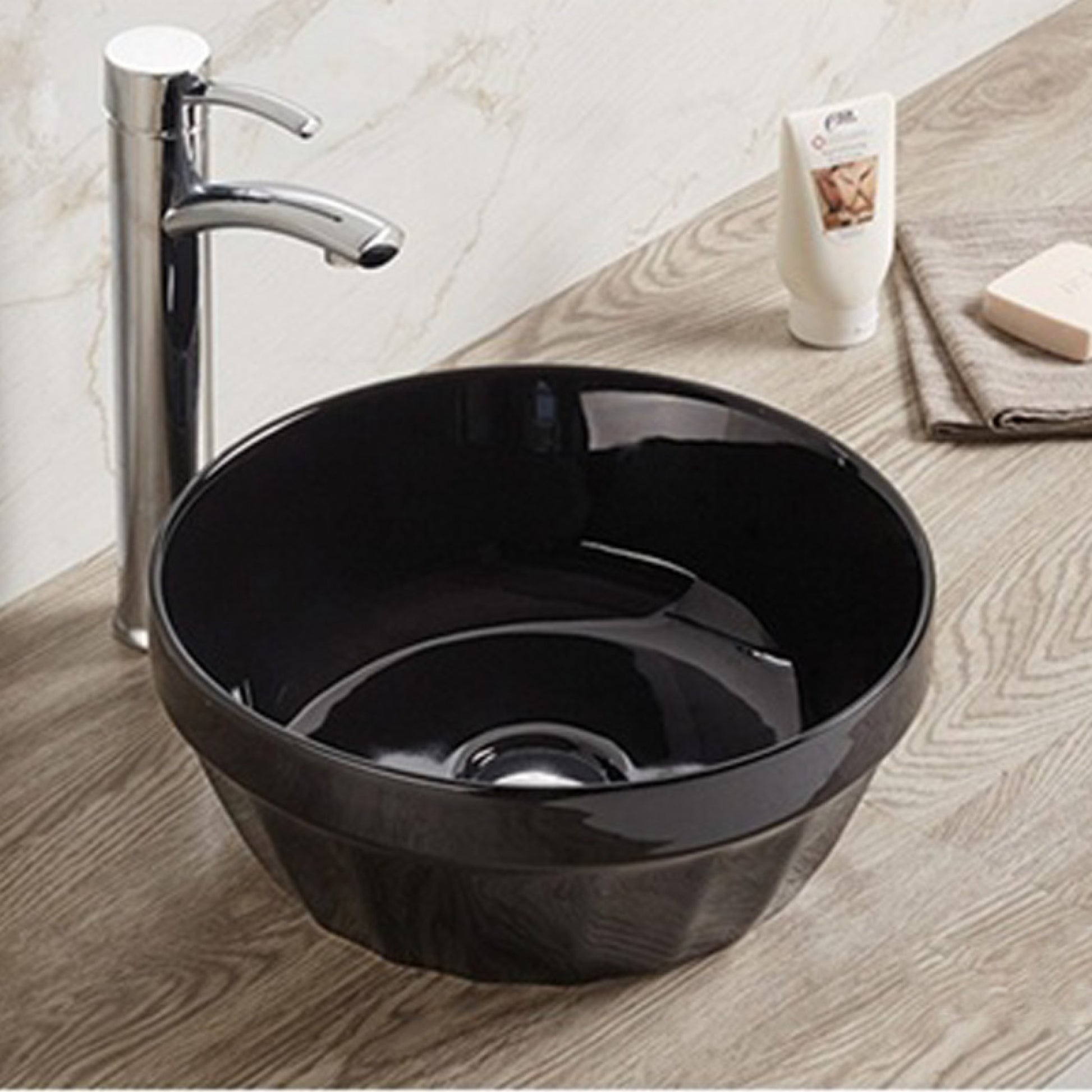 14.09-in. x 14.09-in. Round Bathroom Vessel Sink Black Enamel Glaze
