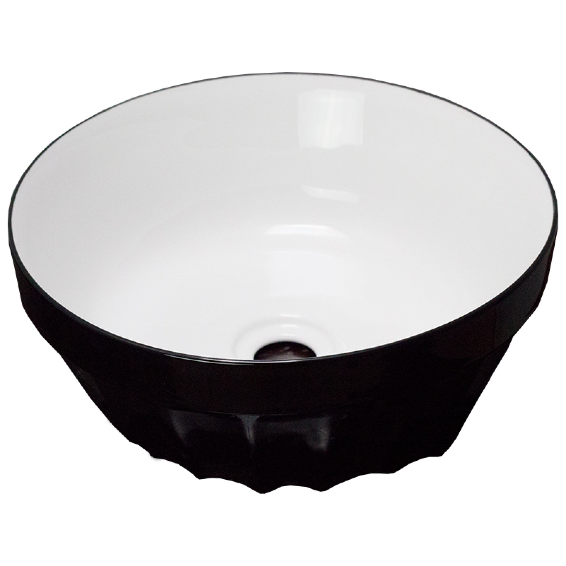 14.09-in. x 14.09-in. Round Bathroom Vessel Sink Black-White Enamel Glaze