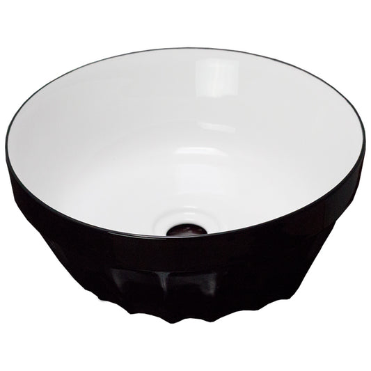 14.09-in. x 14.09-in. Round Bathroom Vessel Sink Black-White Enamel Glaze