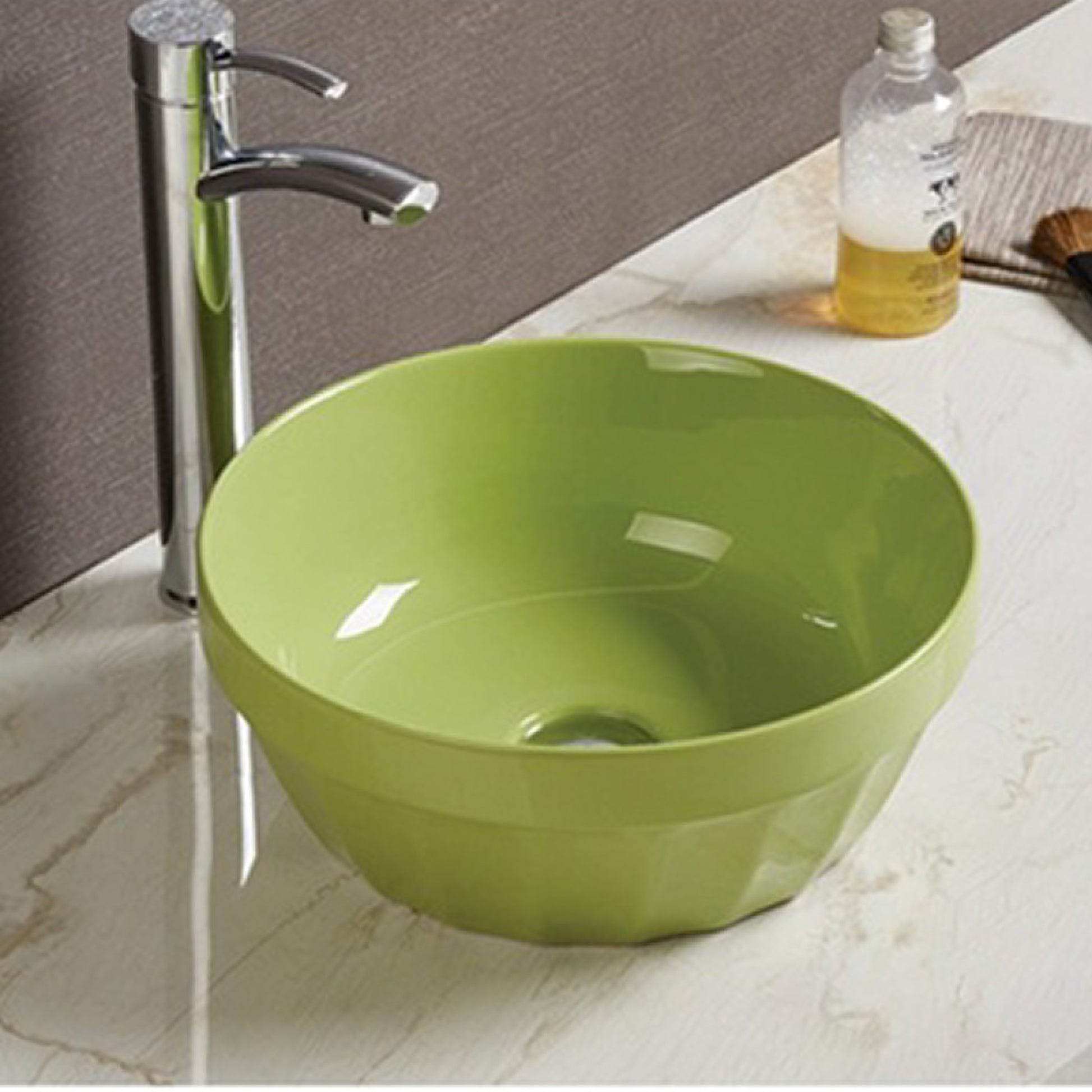 14.09-in. x 14.09-in. Round Bathroom Vessel Sink Olive Enamel Glaze
