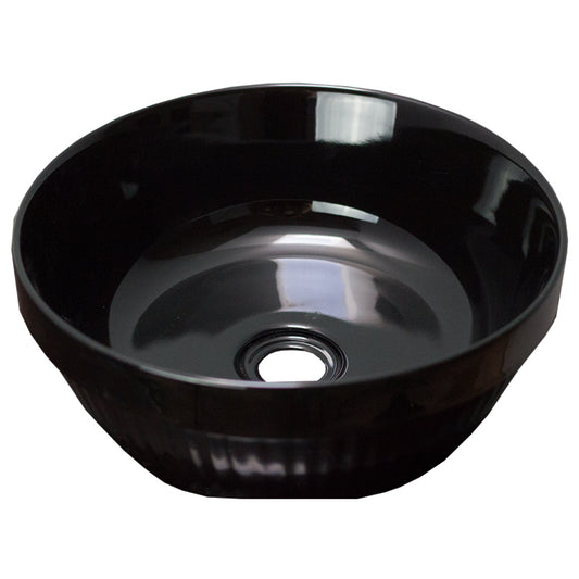 14.09-in. x 14.09-in. Round Bathroom Vessel Sink Black Enamel Glaze