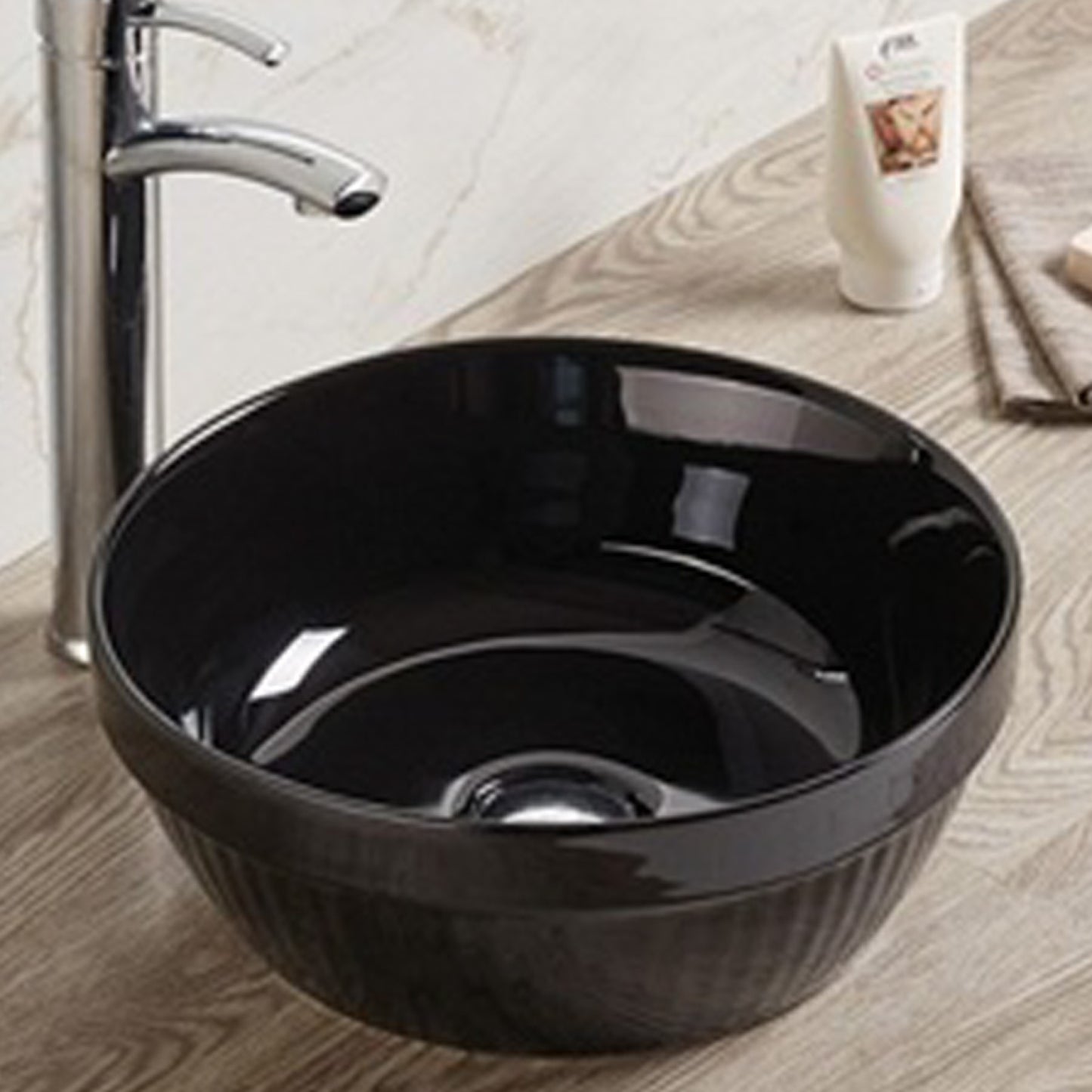 14.09-in. x 14.09-in. Round Bathroom Vessel Sink Black Enamel Glaze