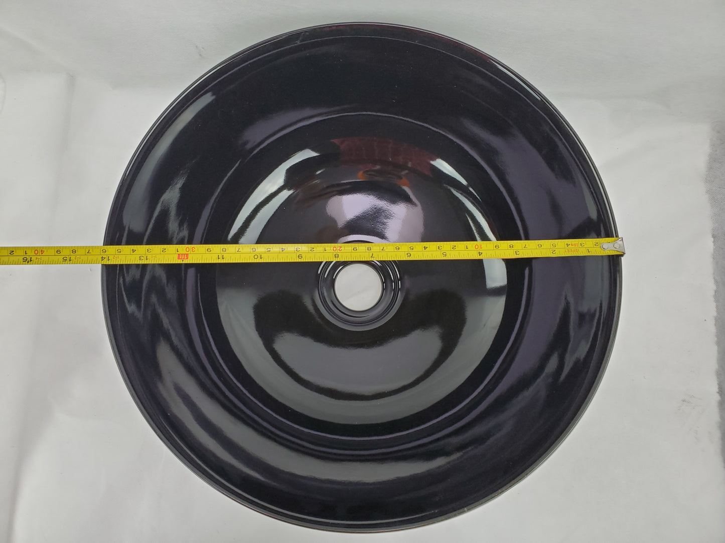14.09-in. x 14.09-in. Round Bathroom Vessel Sink Black Enamel Glaze