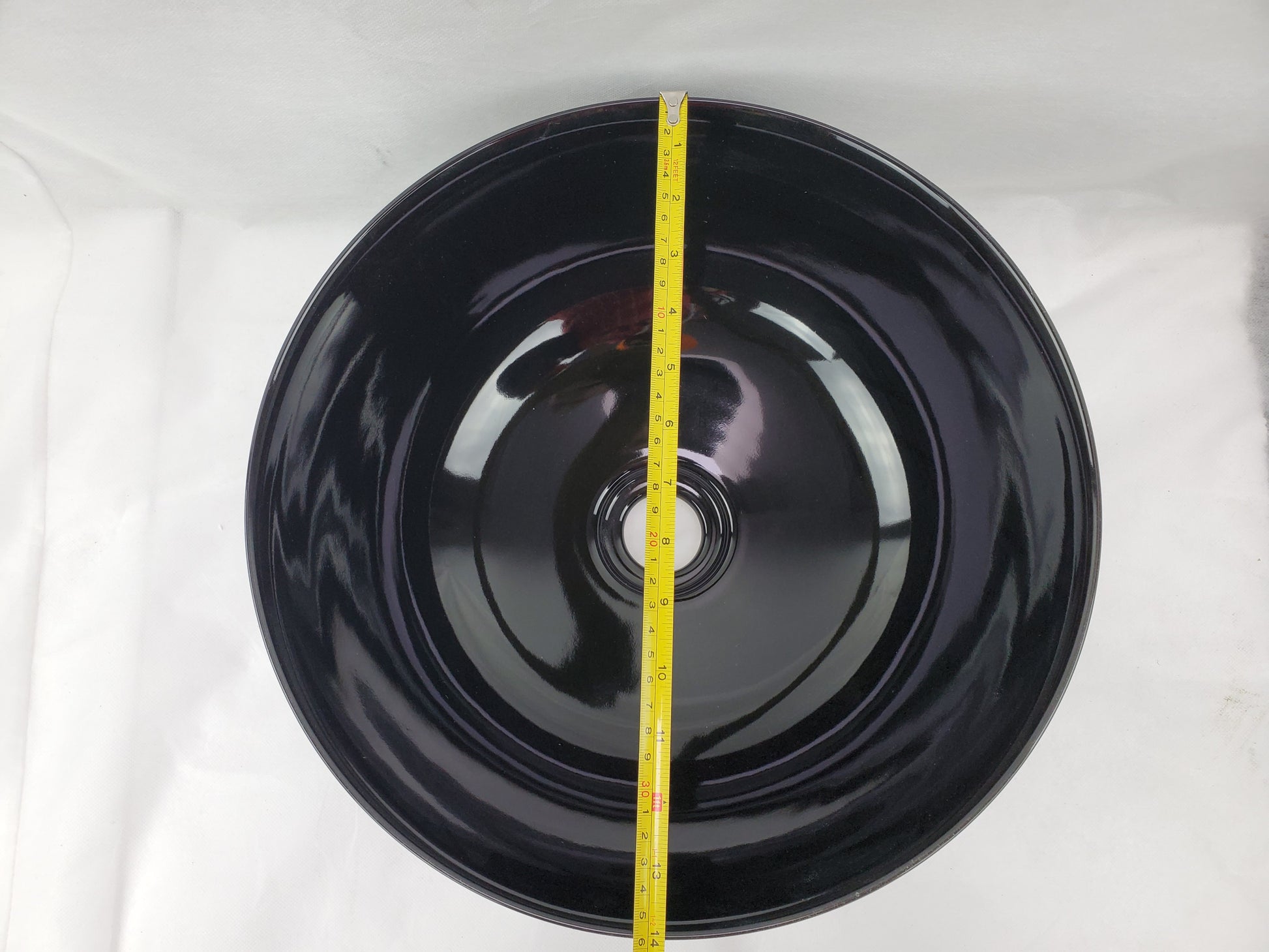 14.09-in. x 14.09-in. Round Bathroom Vessel Sink Black Enamel Glaze