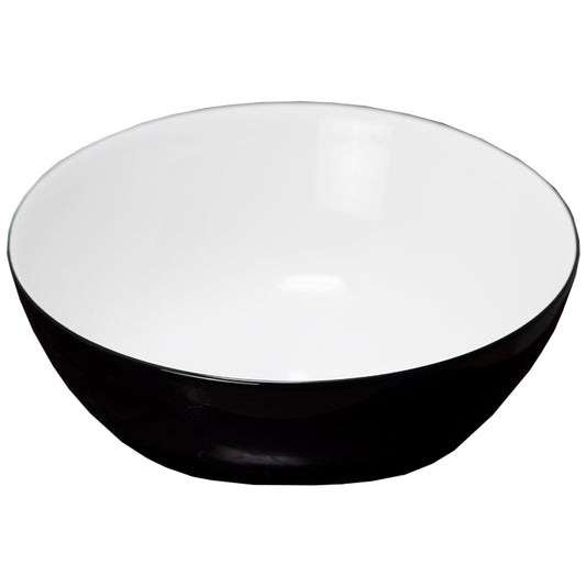 14.09-in. x 14.09-in. Round Bathroom Vessel Sink Black-White Enamel Glaze