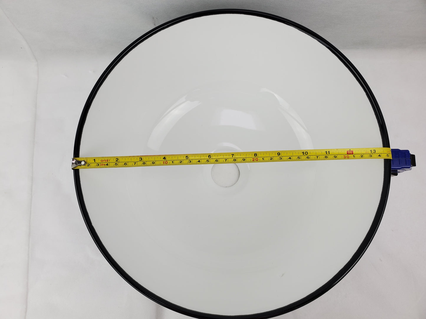 14.09-in. x 14.09-in. Round Bathroom Vessel Sink Black-White Enamel Glaze