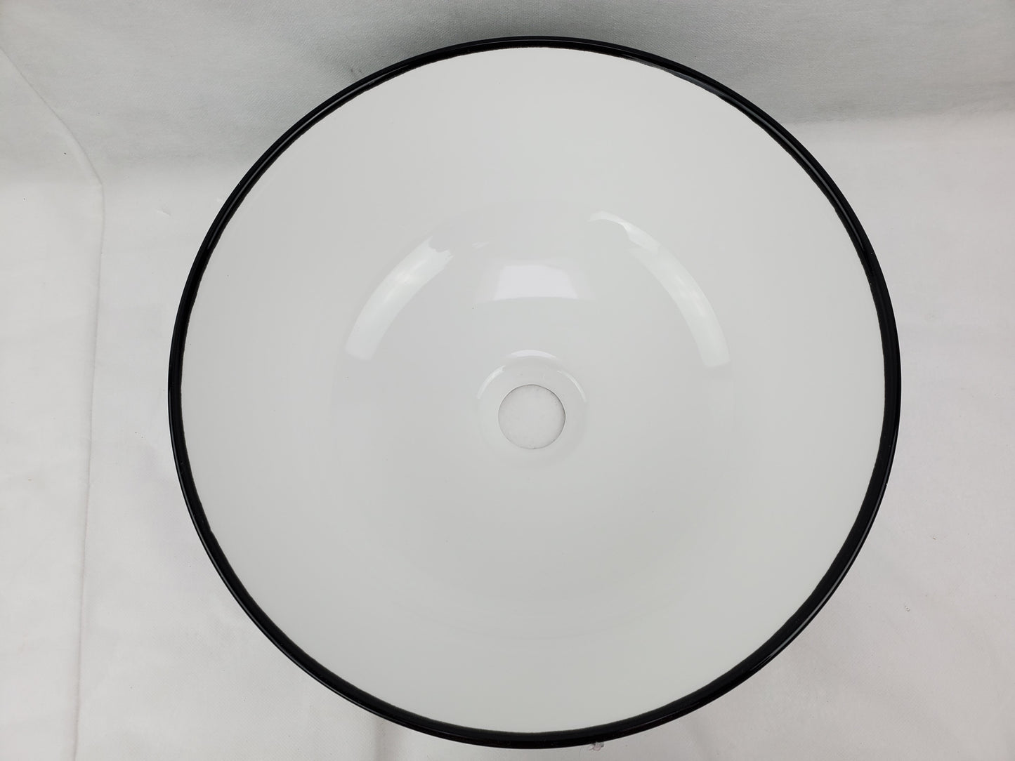 14.09-in. x 14.09-in. Round Bathroom Vessel Sink Black-White Enamel Glaze