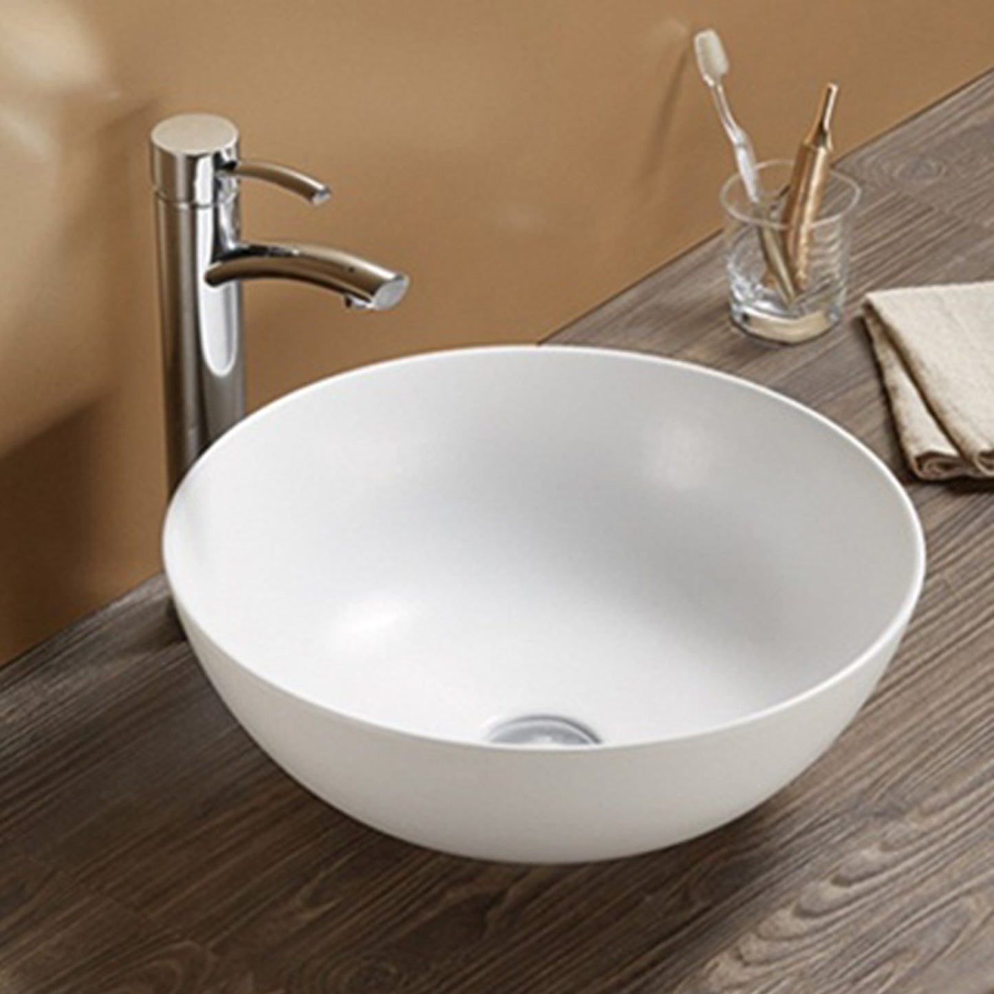 14.09-in. x 14.09-in. Round Bathroom Vessel Sink White Enamel Glaze