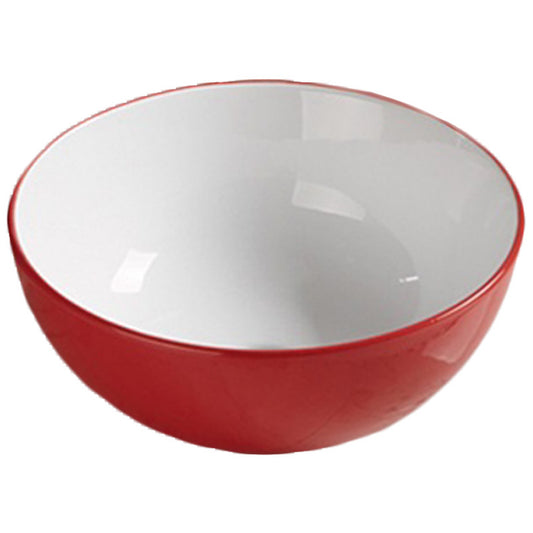 14.09-in. x 14.09-in. Round Bathroom Vessel Sink Red-White Enamel Glaze