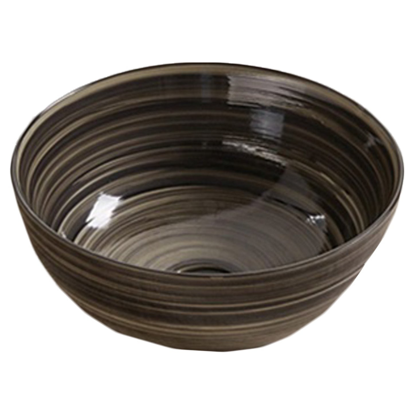 14.09-in. x 14.09-in. Round Bathroom Vessel Sink Black Swirl Enamel Glaze
