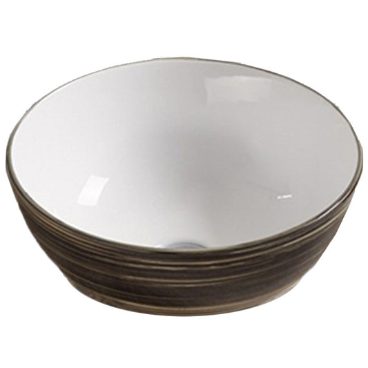 14.09-in. x 14.09-in. Round Bathroom Vessel Sink Black Swirl-White Enamel Glaze