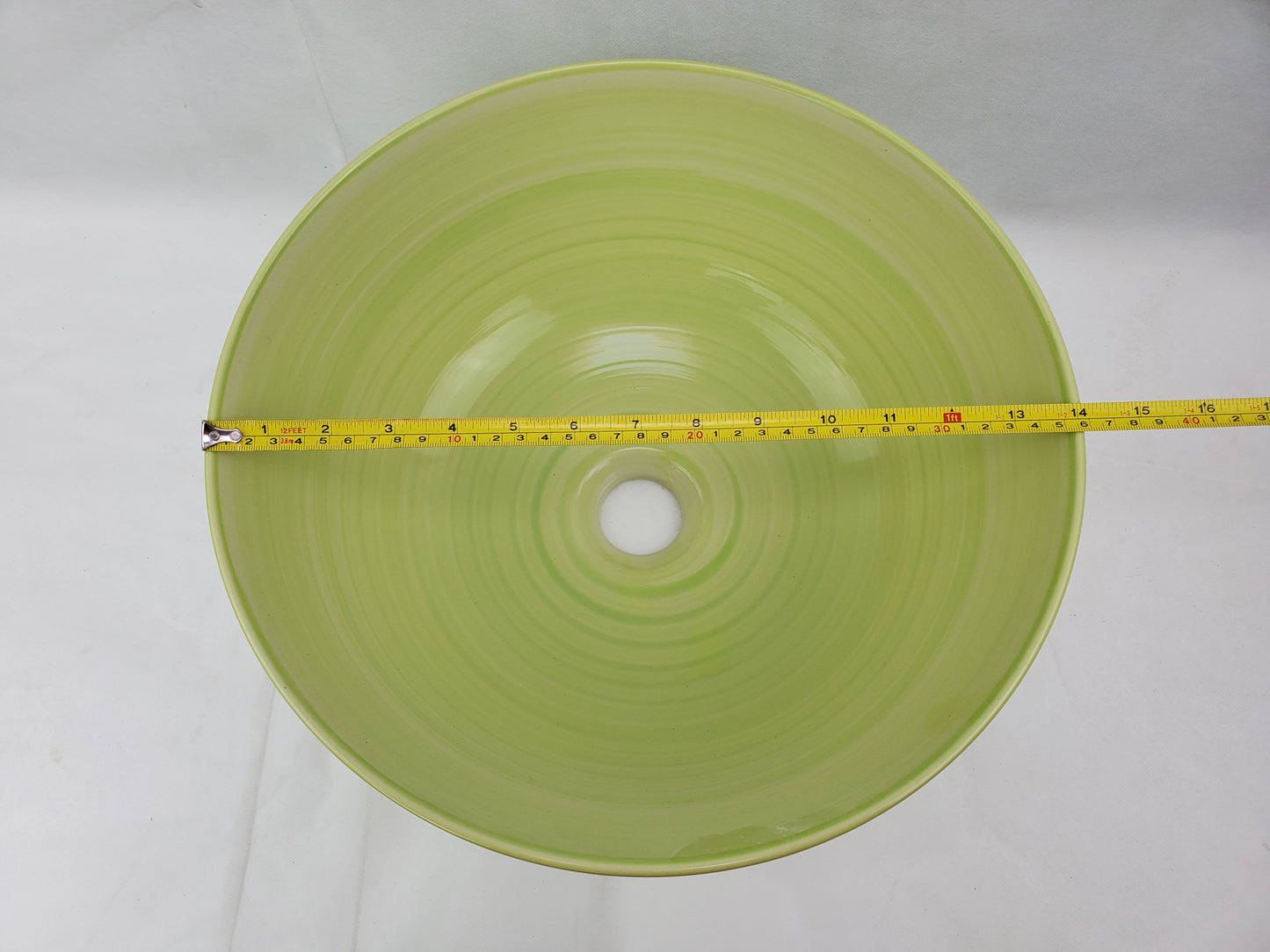 14.09-in. x 14.09-in. Round Bathroom Vessel Sink Olive Swirl Enamel Glaze