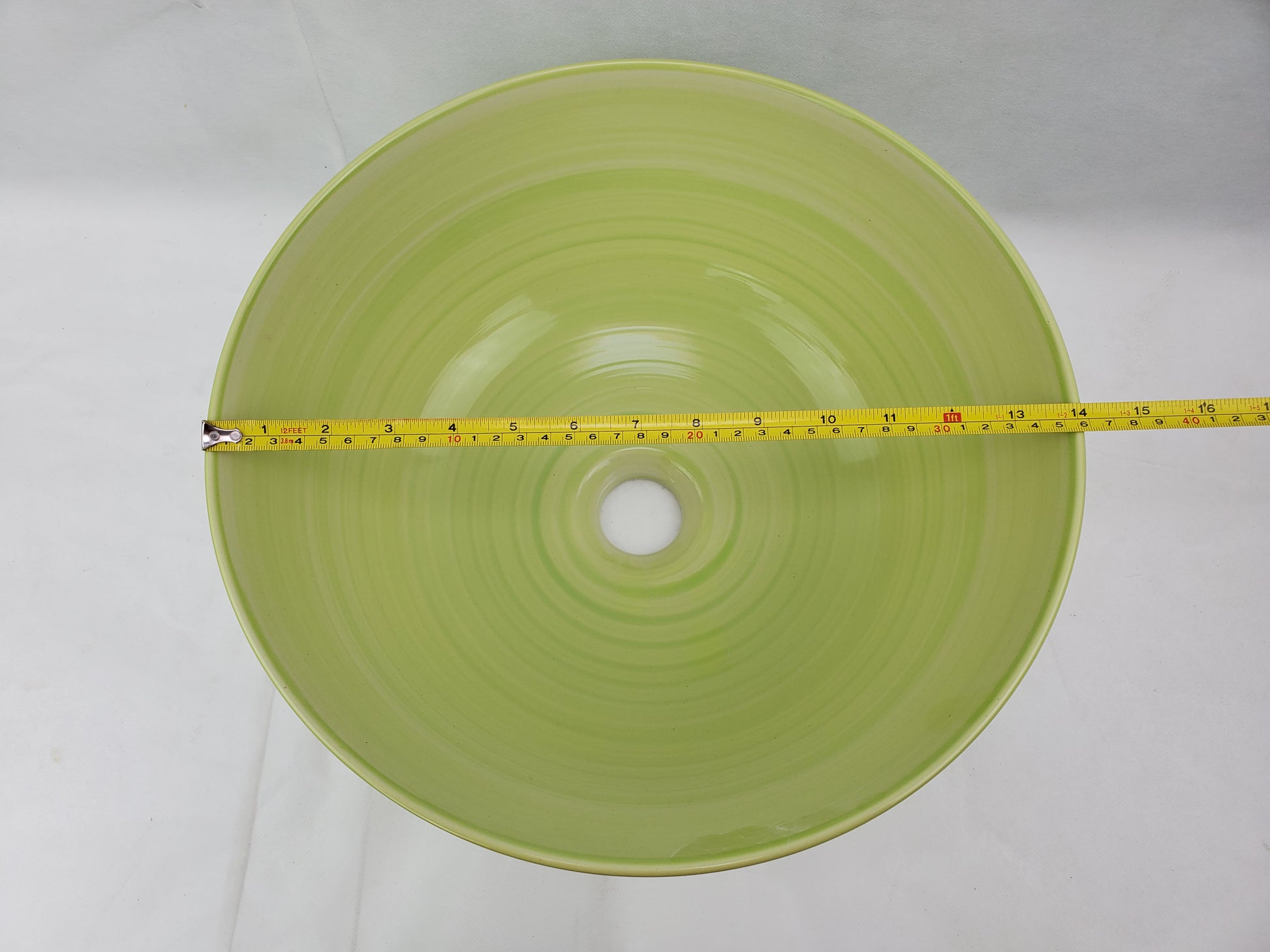 14.09-in. x 14.09-in. Round Bathroom Vessel Sink Olive Swirl Enamel Glaze