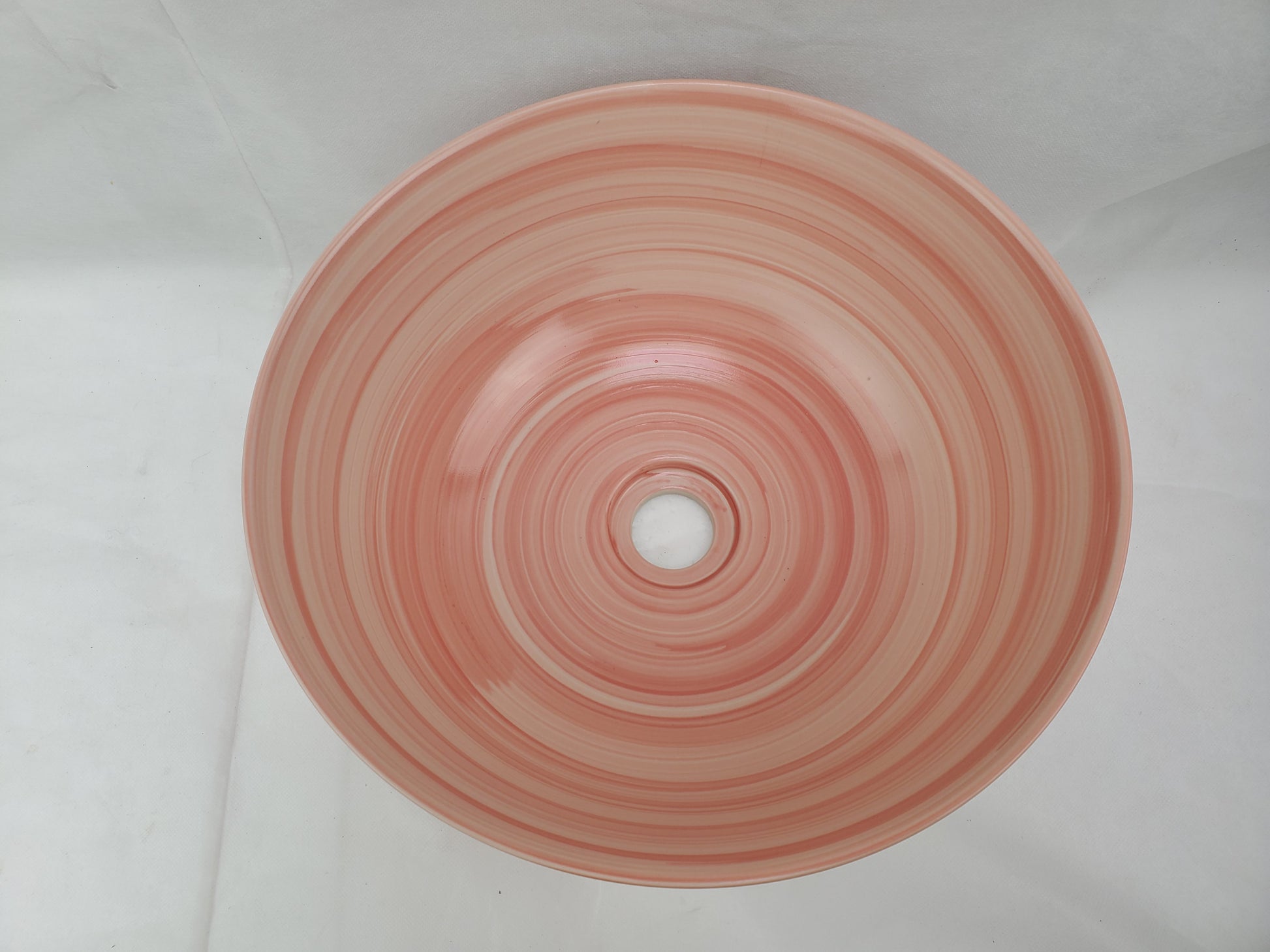 14.09-in. x 14.09-in. Round Bathroom Vessel Sink Red Swirl Enamel Glaze