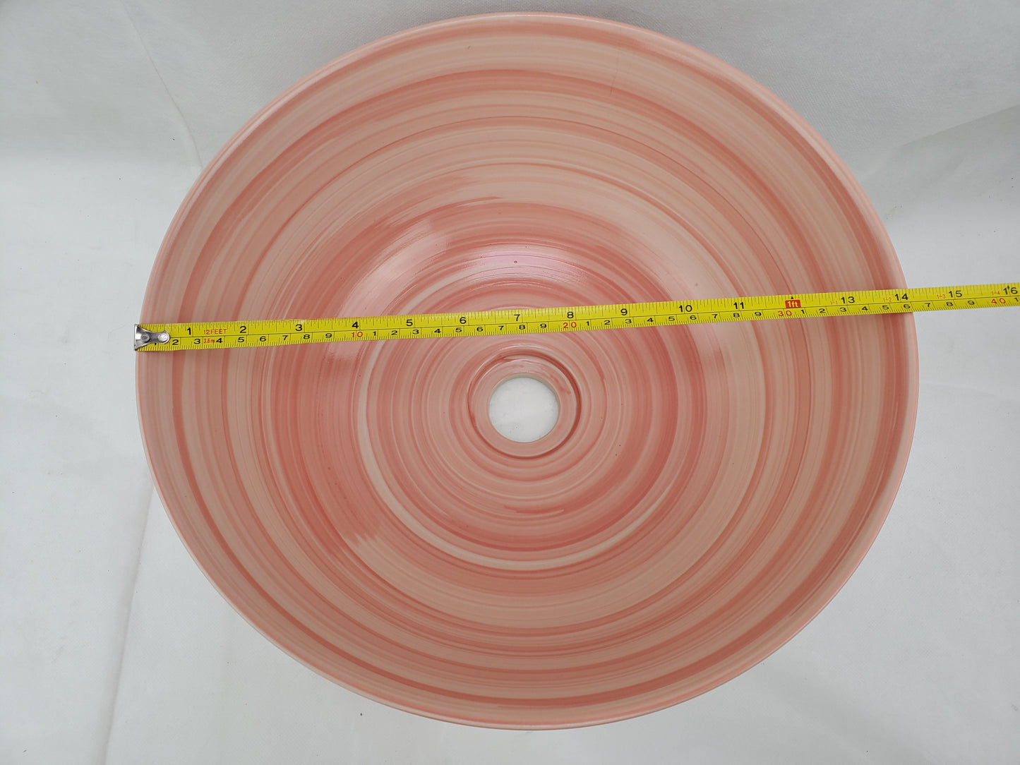 14.09-in. x 14.09-in. Round Bathroom Vessel Sink Red Swirl Enamel Glaze