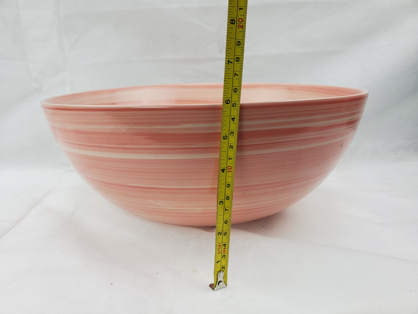 14.09-in. x 14.09-in. Round Bathroom Vessel Sink Red Swirl Enamel Glaze