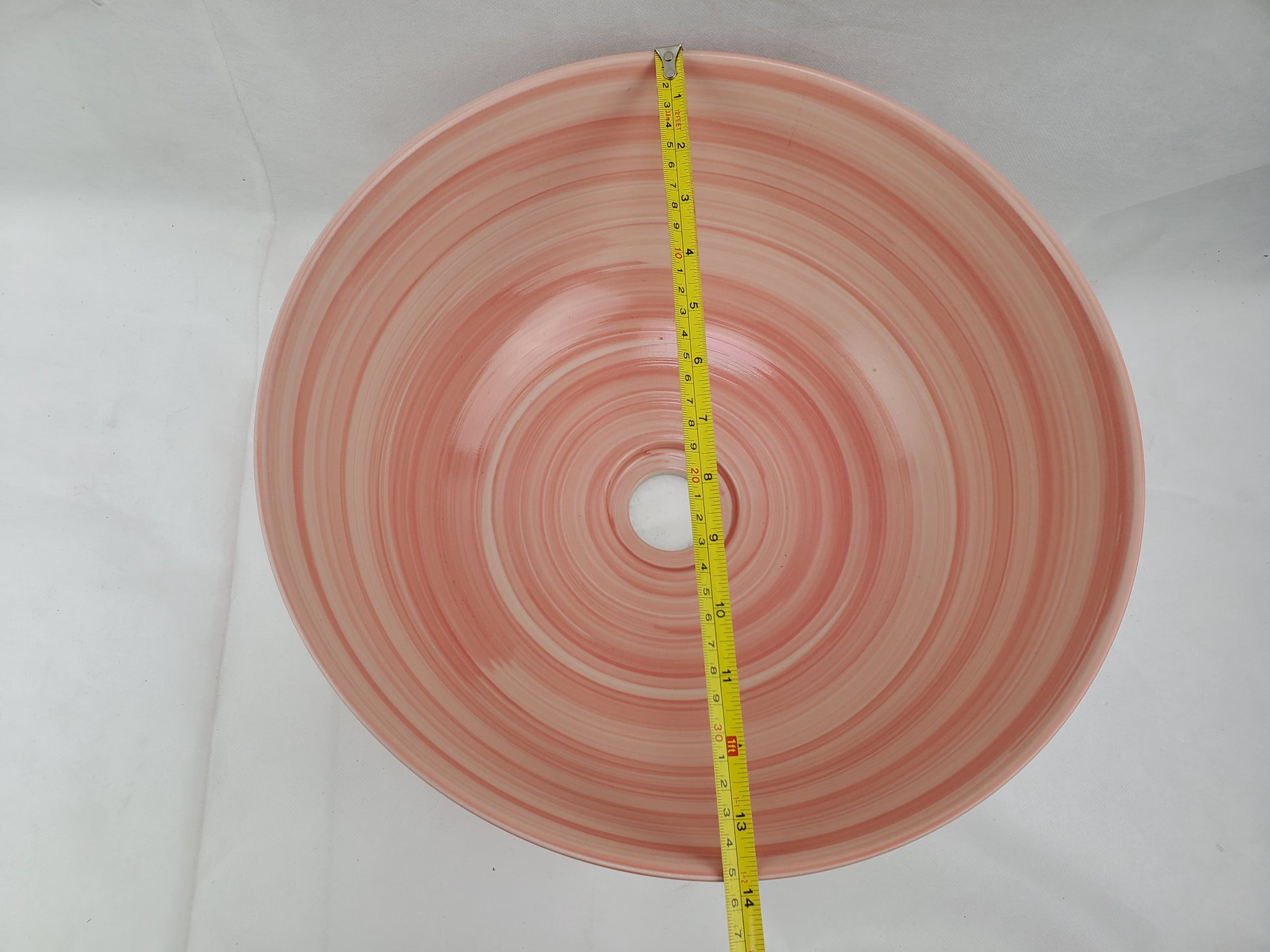 14.09-in. x 14.09-in. Round Bathroom Vessel Sink Red Swirl Enamel Glaze
