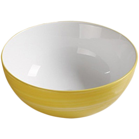 14.09-in. x 14.09-in. Round Bathroom Vessel Sink Yellow Swirl-White Enamel Glaze