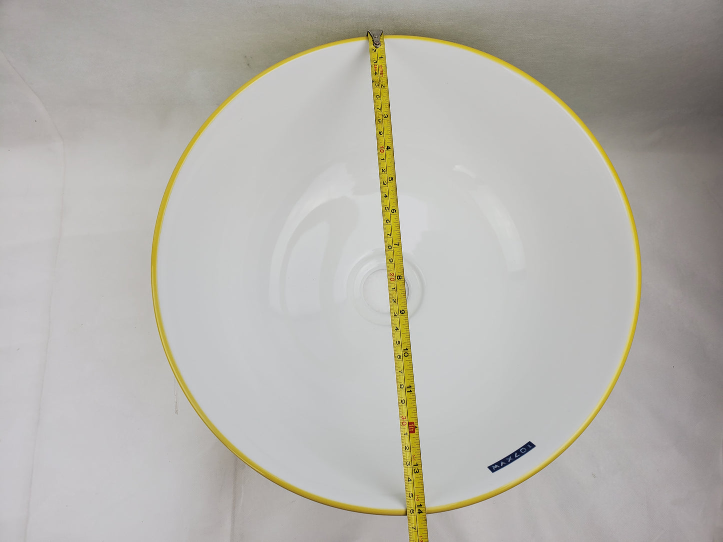 14.09-in. x 14.09-in. Round Bathroom Vessel Sink Yellow Swirl-White Enamel Glaze