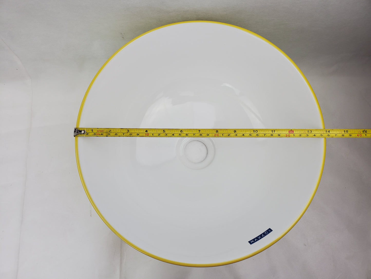 14.09-in. x 14.09-in. Round Bathroom Vessel Sink Yellow Swirl-White Enamel Glaze