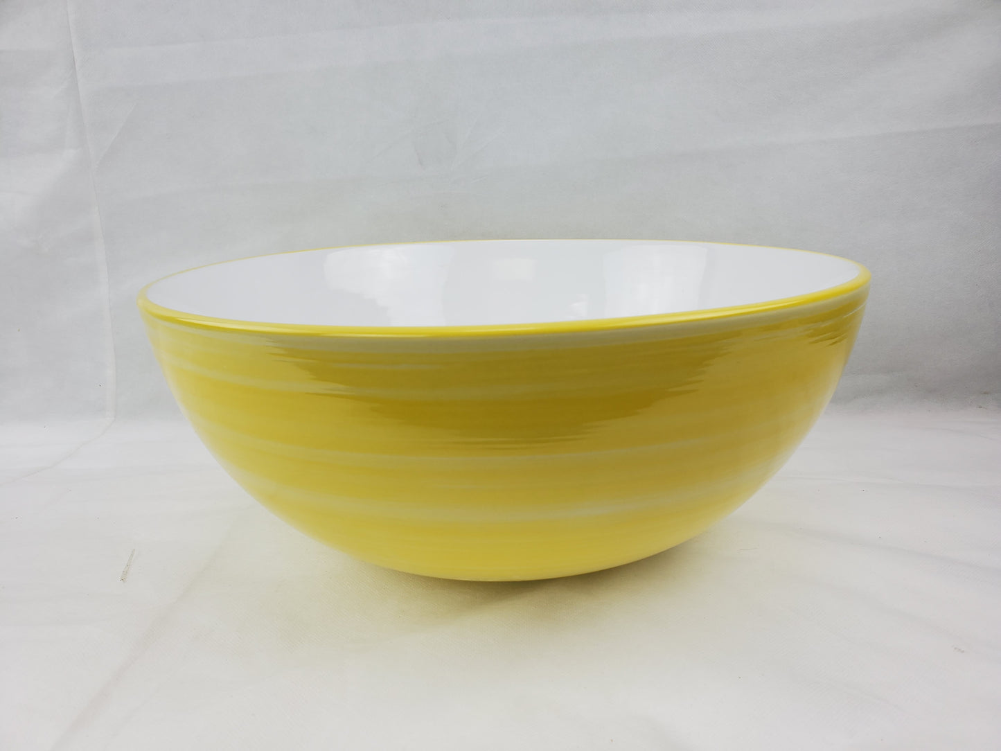 14.09-in. x 14.09-in. Round Bathroom Vessel Sink Yellow Swirl-White Enamel Glaze