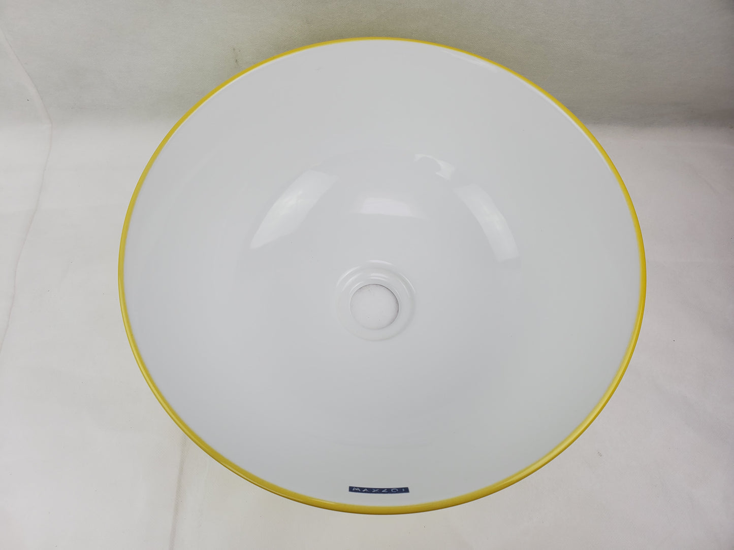 14.09-in. x 14.09-in. Round Bathroom Vessel Sink Yellow Swirl-White Enamel Glaze