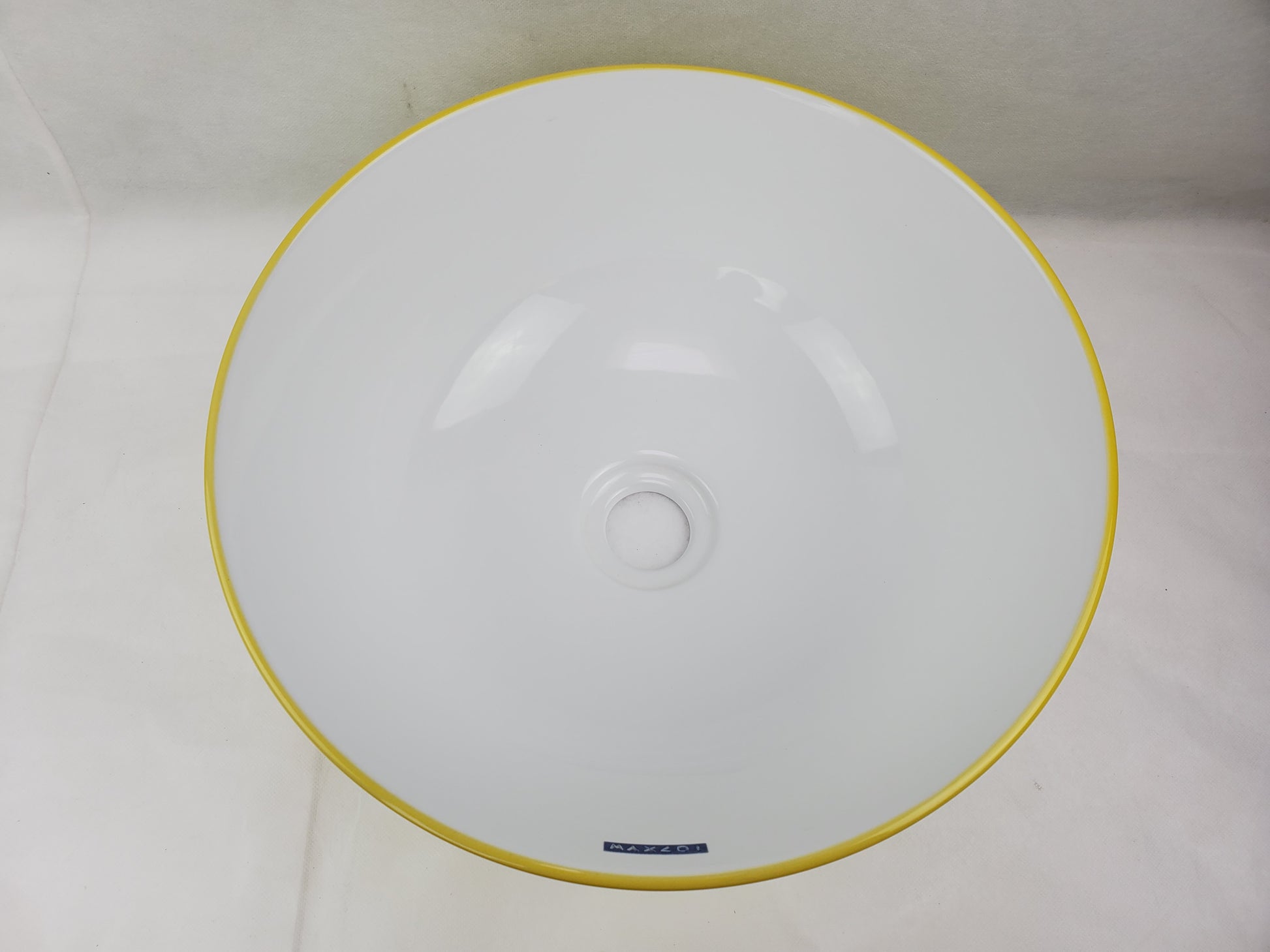 14.09-in. x 14.09-in. Round Bathroom Vessel Sink Yellow Swirl-White Enamel Glaze