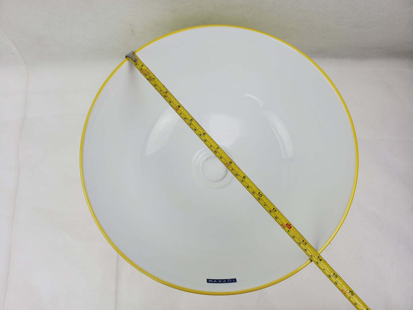 14.09-in. x 14.09-in. Round Bathroom Vessel Sink Yellow Swirl-White Enamel Glaze