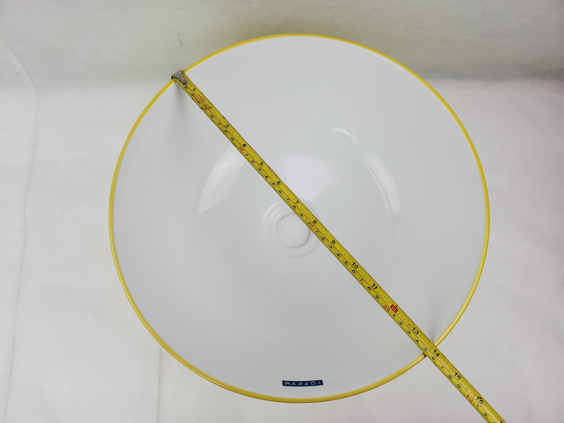 14.09-in. x 14.09-in. Round Bathroom Vessel Sink Yellow Swirl-White Enamel Glaze