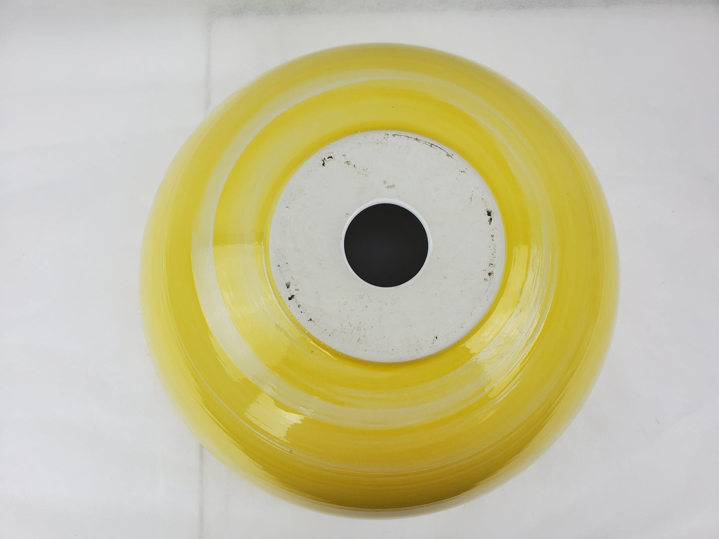 14.09-in. x 14.09-in. Round Bathroom Vessel Sink Yellow Swirl-White Enamel Glaze